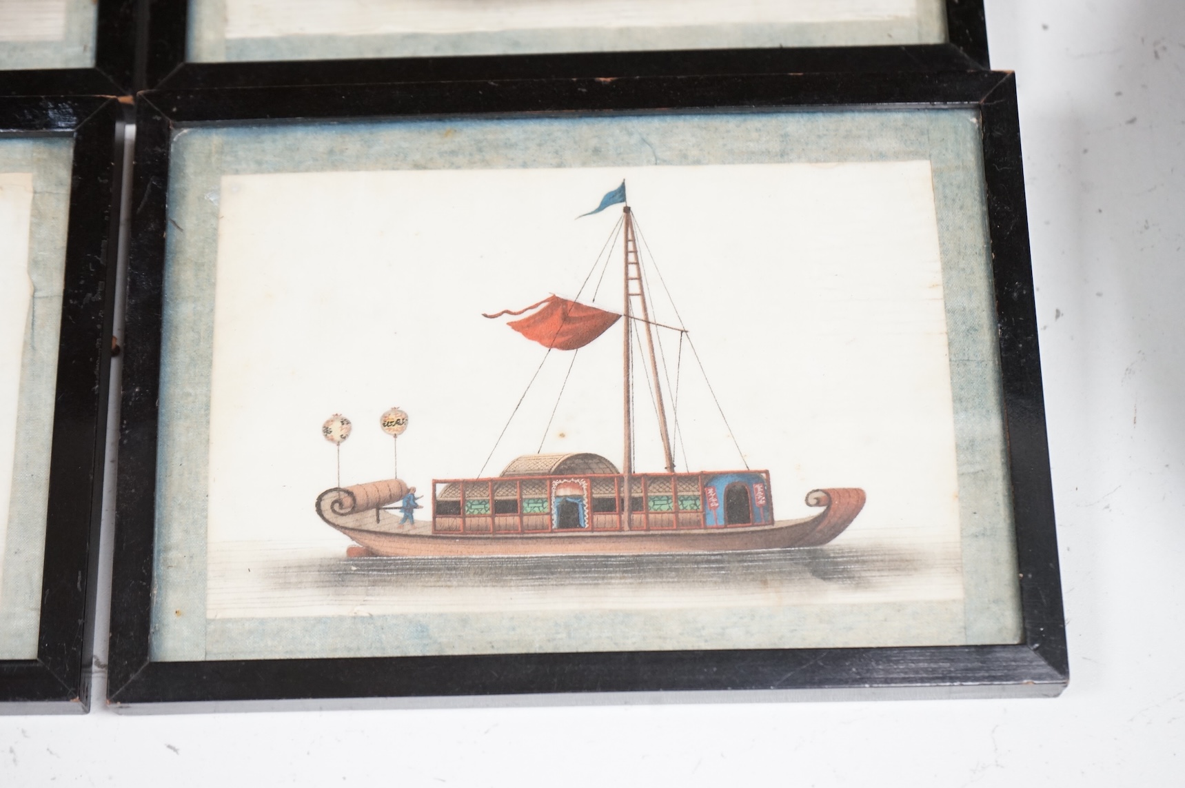 19th century, Chinese school, studies of ships and junks, set of six pith paper paintings, 10 x 16cm